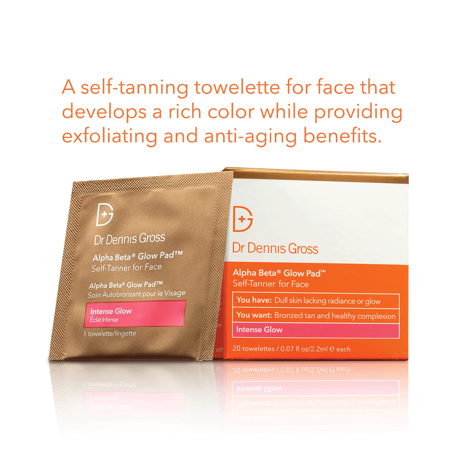 Towelette in use from Dr Dennis Gross Alpha Beta Glow Pad for controlled self tan