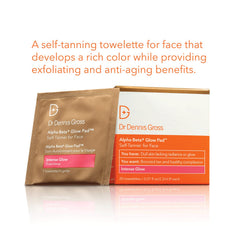 Towelette in use from Dr Dennis Gross Alpha Beta Glow Pad for controlled self tan