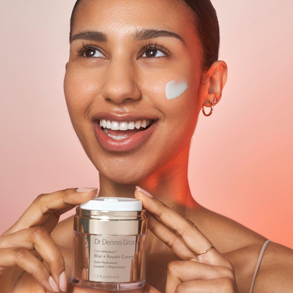 DermInfusions Blur + Repair Cream texture swirl shows rich formula for instant blur