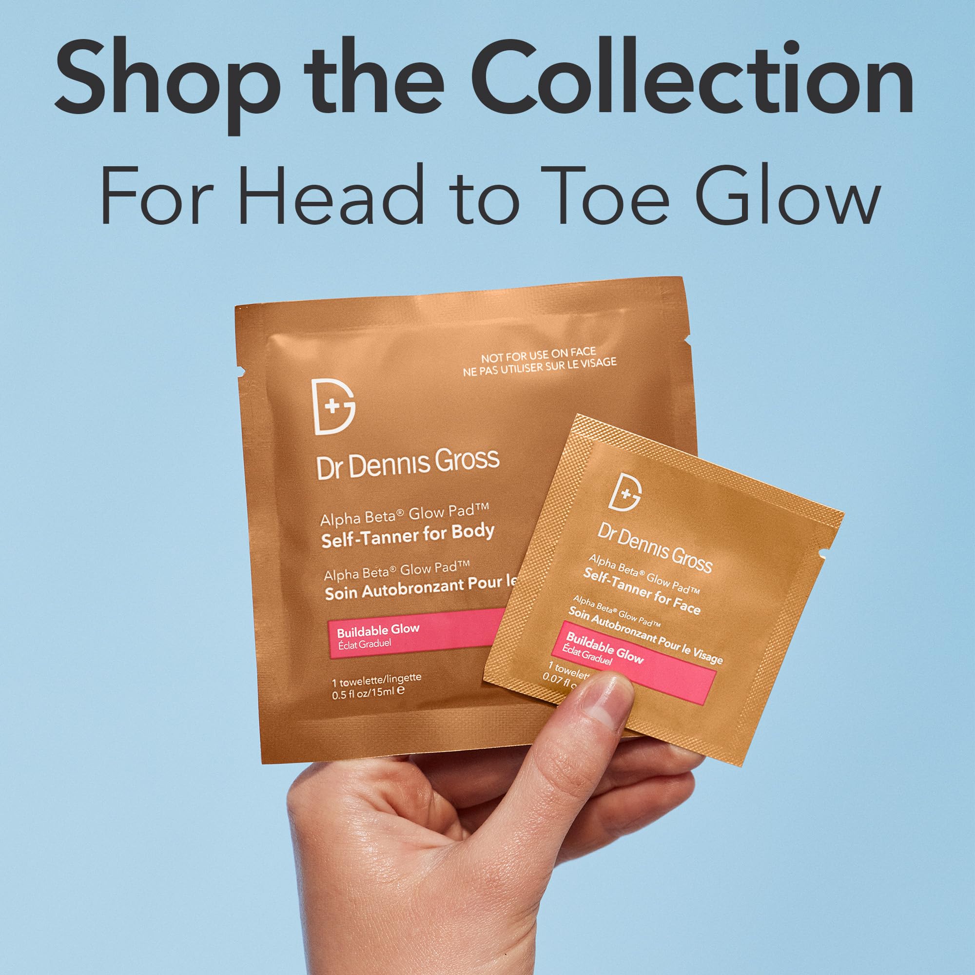 Dr Dennis Gross Glow Pad Body application showing buildable glow.