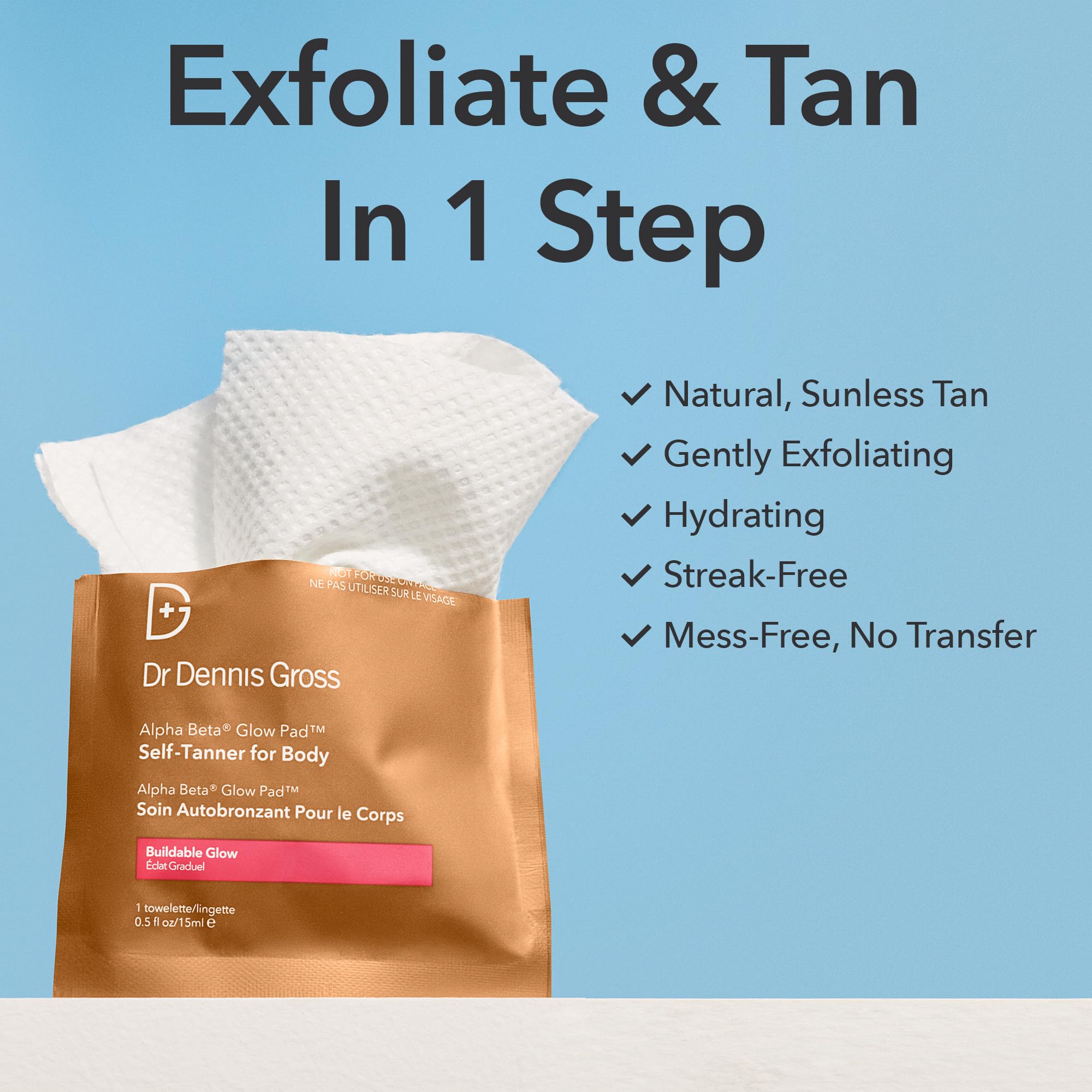 Dr Dennis Gross Glow Pad Body opened towelette for full-body coverage.
