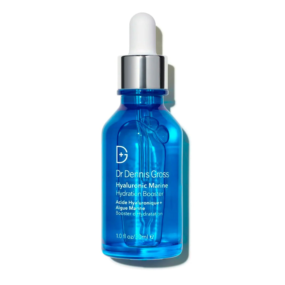 Dr Dennis Gross Hyaluronic Marine Hydration Booster bottle boosts weightless hydration for plumper-looking skin.