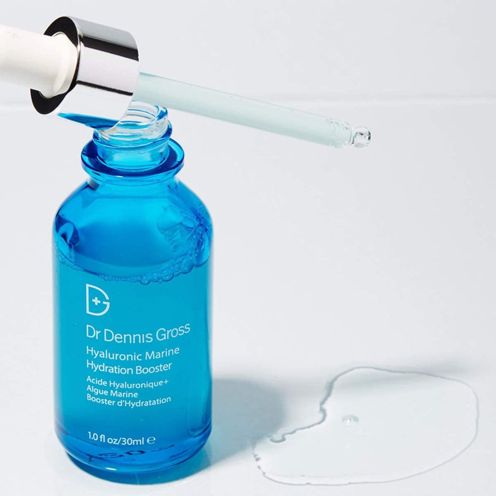 Dr Dennis Gross Hyaluronic Marine Hydration Booster closeup-texture suggests a dewy finish.