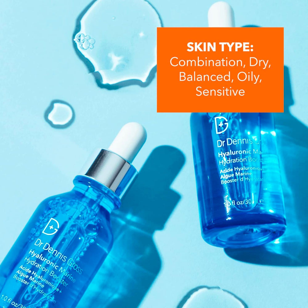 Dr Dennis Gross Hyaluronic Marine Hydration Booster watermelon-extract highlights soothing, barrier-supporting hydration.
