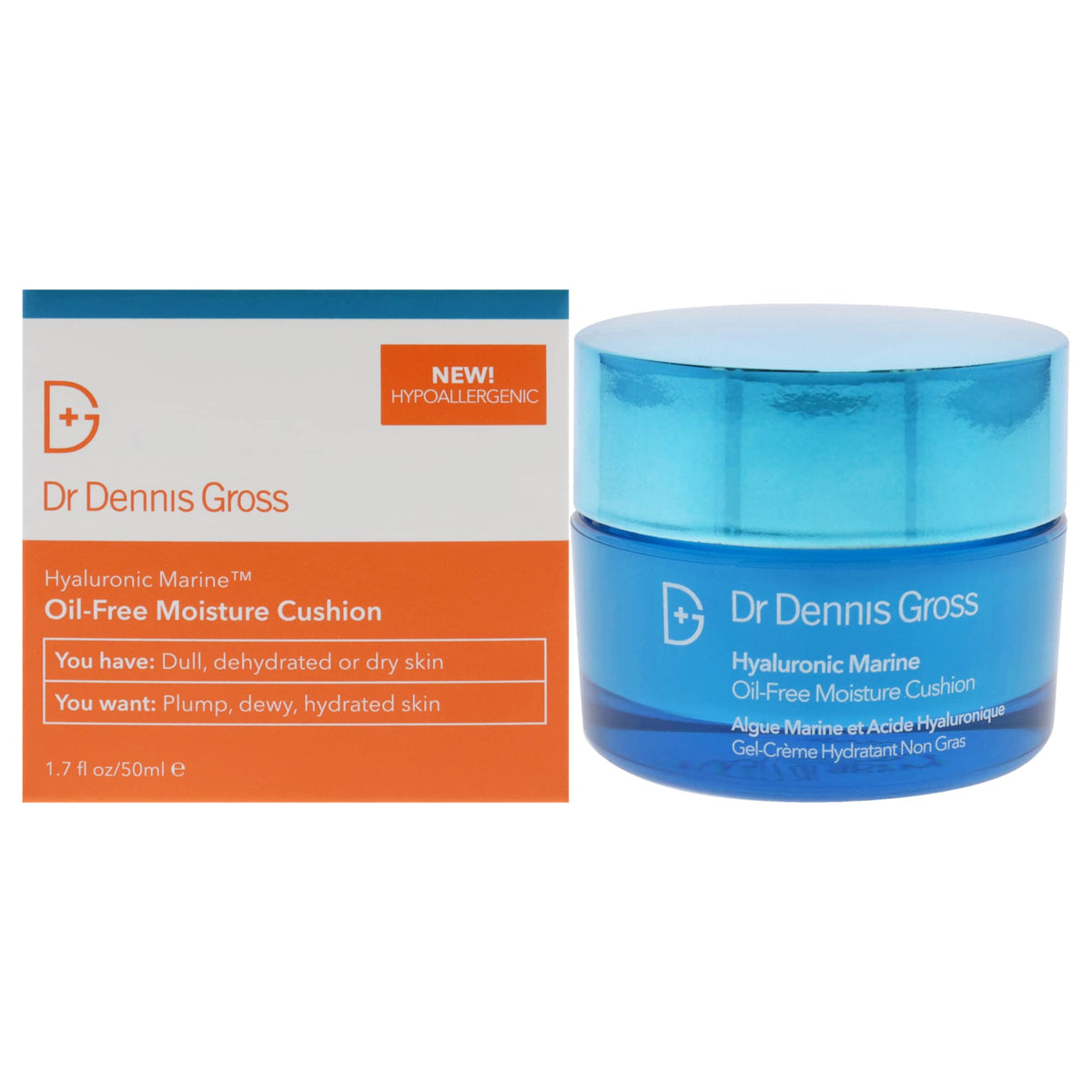 Dr Dennis Gross Hyaluronic Marine bottle demonstrates oil-free hydration for daily use