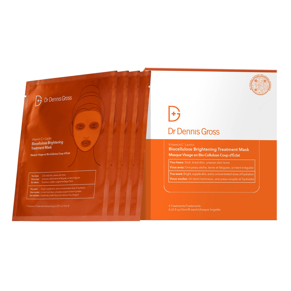 Dr Dennis Gross vitamin C lactic biocellulose mask pack close-up on brightening hydration