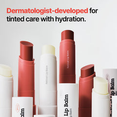Dr.Different retinal lip balm tinted swatch shows natural tint and lip-plumping potential.