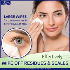 Dr Fischer Eyelid Wipes eye-area close-up showing soothing cleansing for sensitive skin