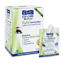Dr Fischer Eyelid Wipes pack front view for gentle pre-moistened cleansing on sensitive skin