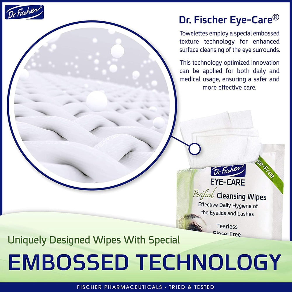 Dr Fischer Eyelid Wipes pre-moistened close-up for safe makeup removal around eyes