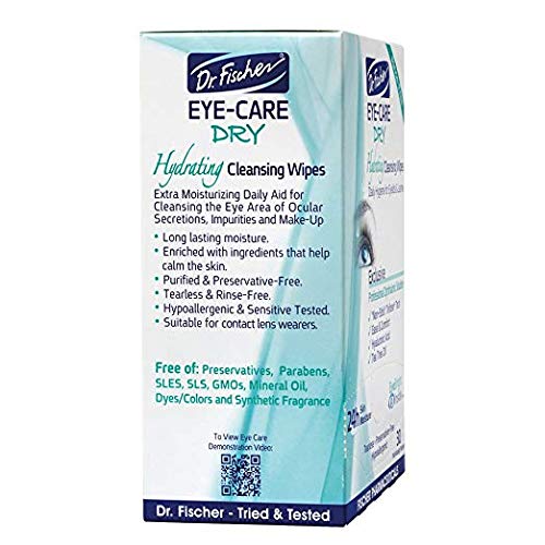 Dr. Fischer Tea Tree Eyelid Wipes in use to cleanse dry eyelids after screen time.
