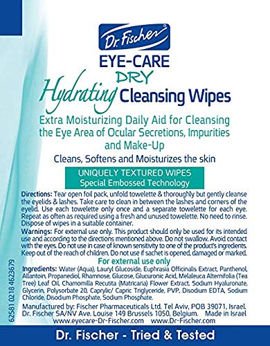 Dr. Fischer Tea Tree Eyelid Wipes sensitive-testing label confirms safe use.