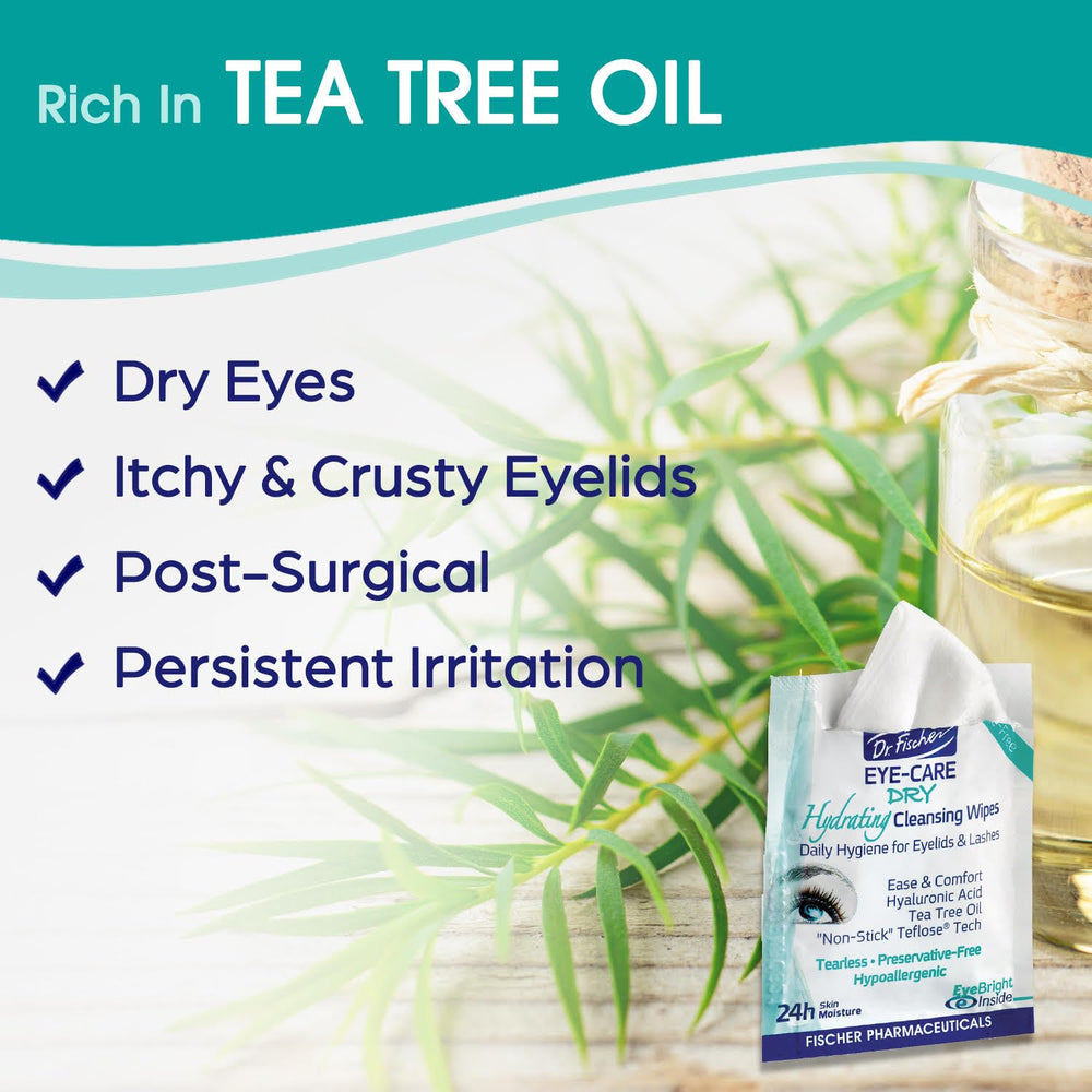 Dr. Fischer Tea Tree Eyelid Wipes soft wipe texture for gentle cleansing.