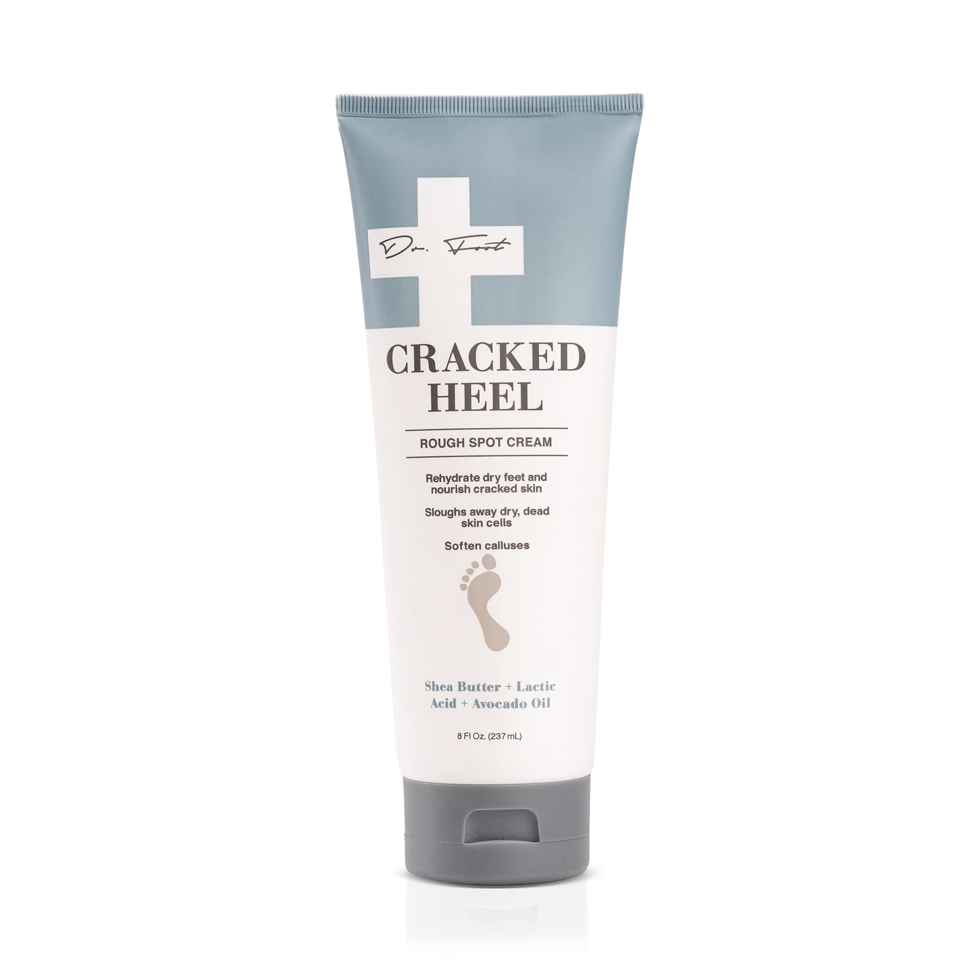 Dr. Foot cracked heel cream bottle on display for daily hydration.