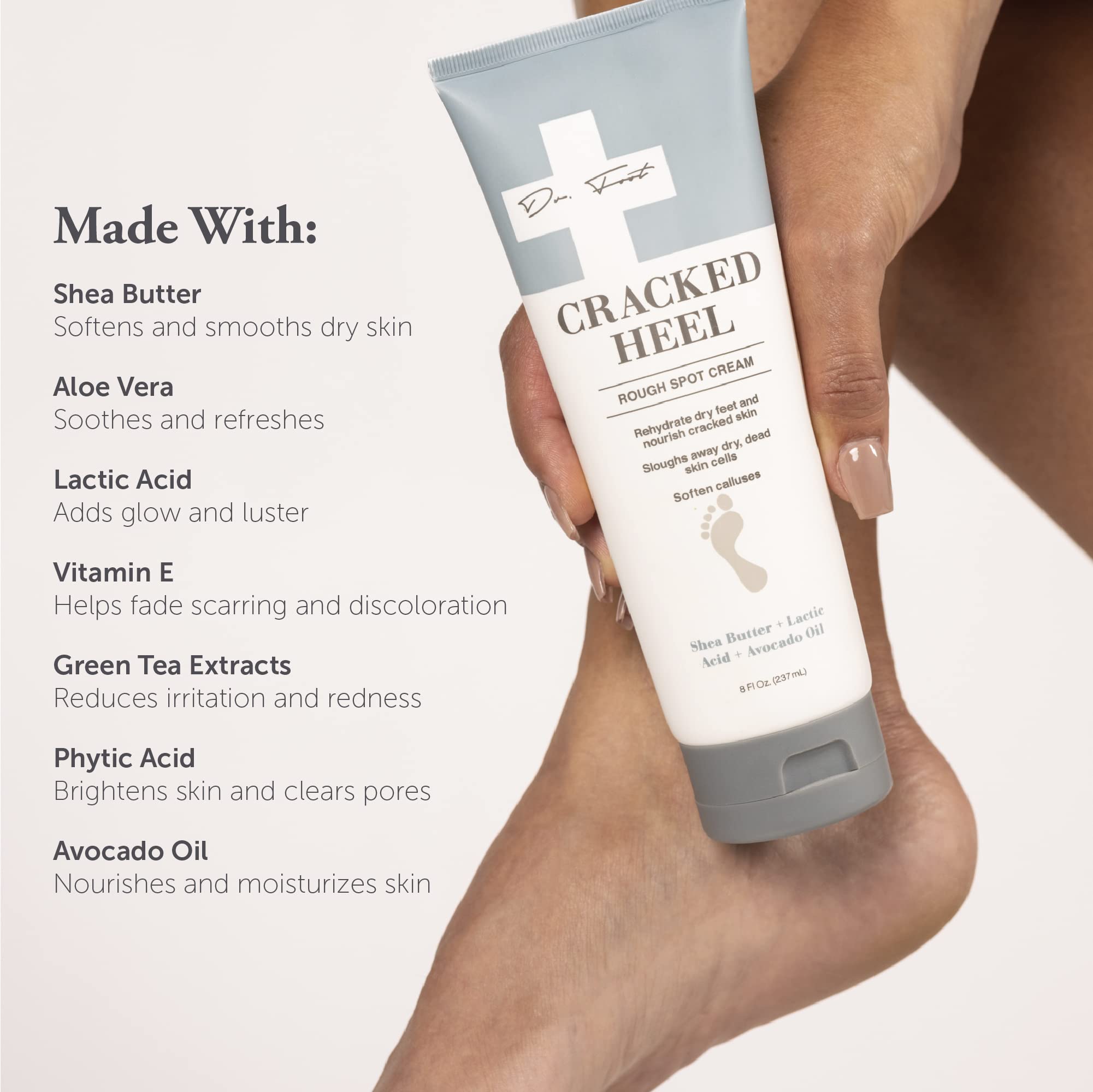 Dr. Foot lactic acid exfoliation closeup illustrating gentle skin renewal.