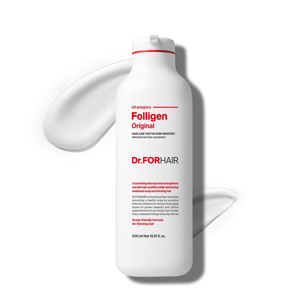 DR.FORHAIR Folligen Shampoo bottle closeup emphasizes scalp care