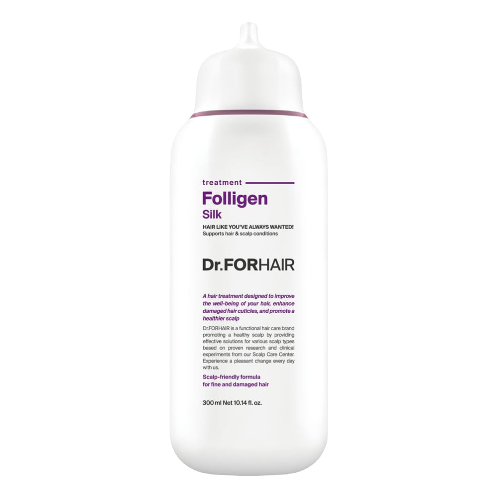 DR.FORHAIR Folligen Silk Treatment bottle closeup showing premium packaging and formula