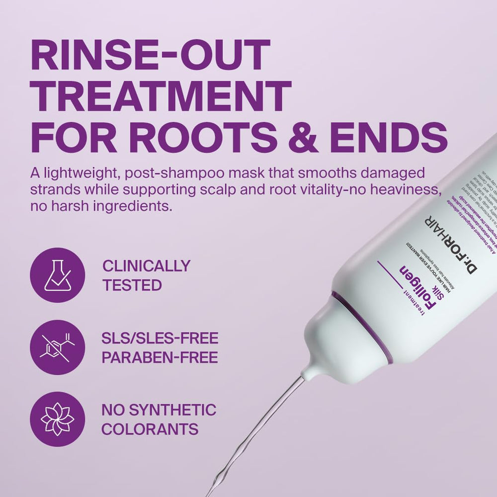 DR.FORHAIR Folligen Silk Treatment demonstrating creamy texture on wet hair for gentle care