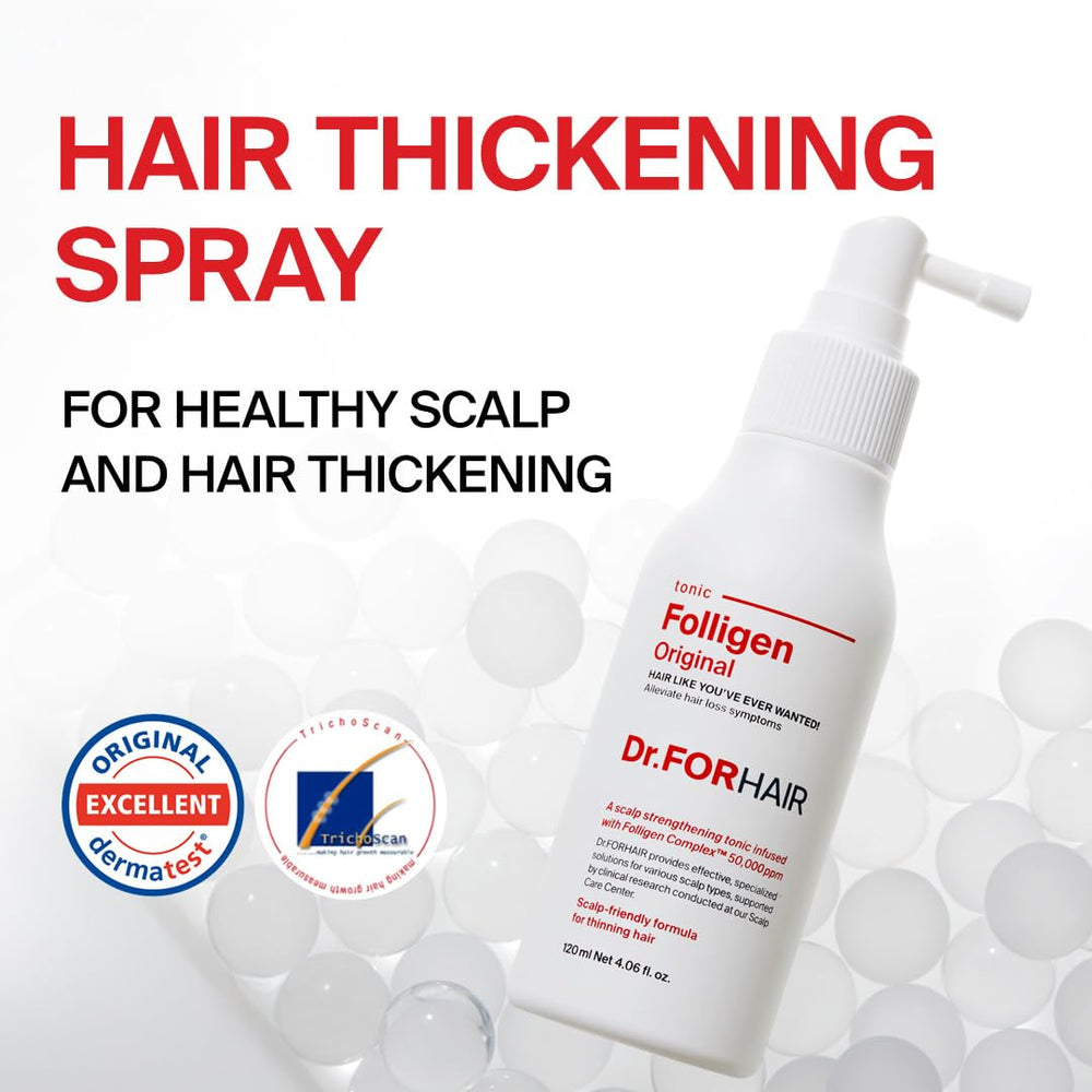 DR.FORHAIR Folligen Tonic spray pump demonstrates easy, even scalp mist application