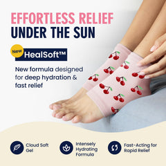 Dr. Frederick's Original gel-lined heel socks close-up highlights moisture-locking layer for hydration.