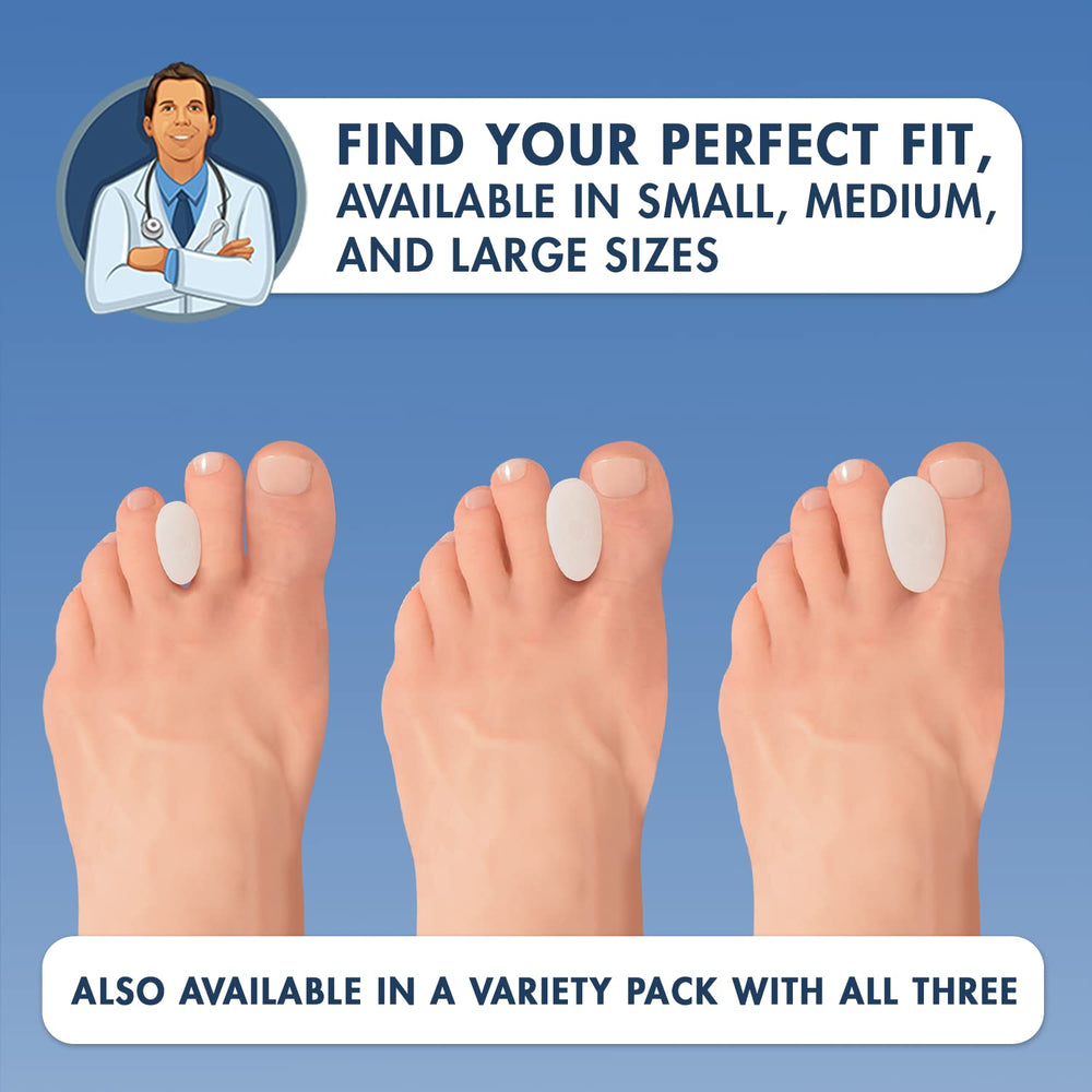 Dr. Frederick's Original gel spacers between toes addressing overlapping toes during activities