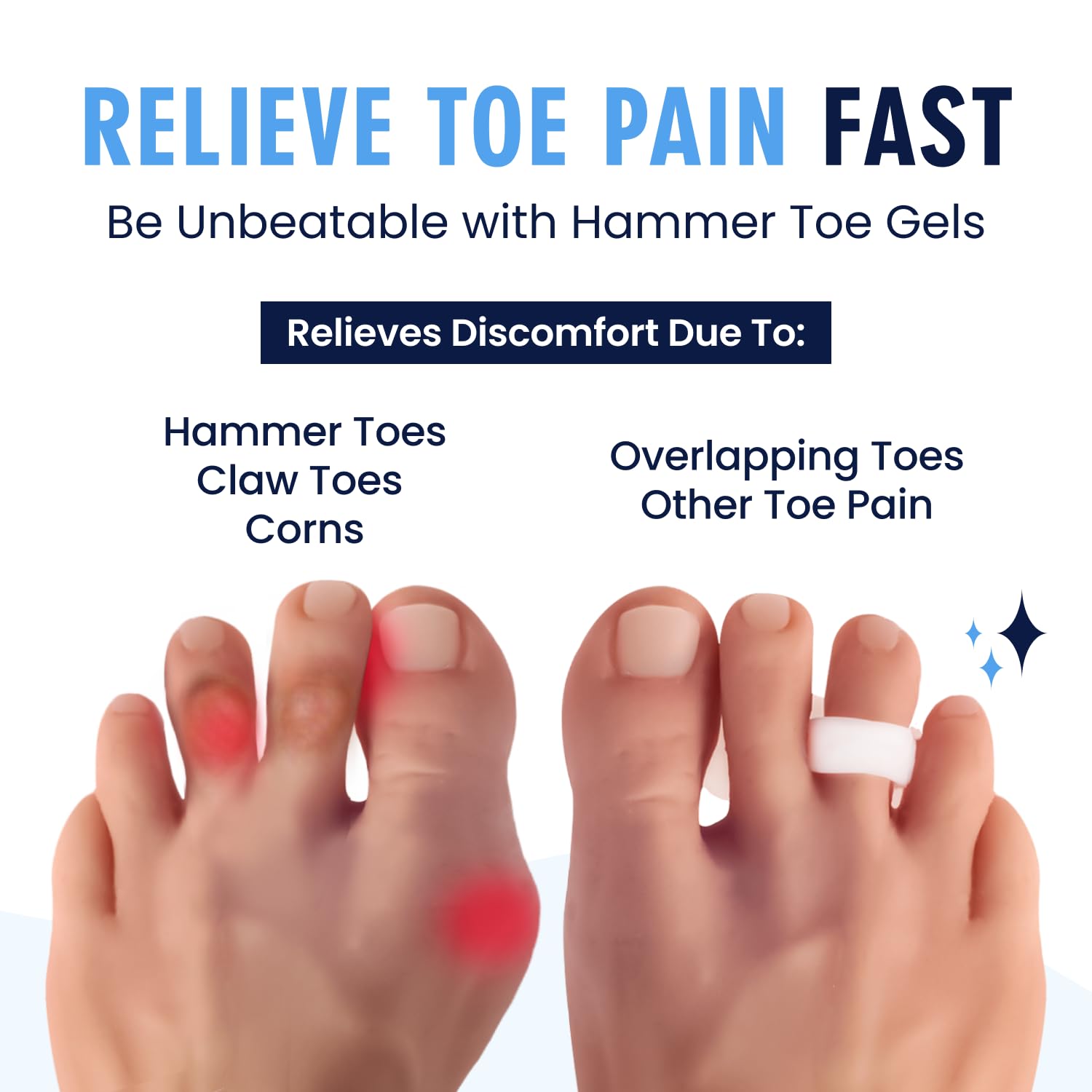 Dr. Frederick's Original Hammer Toe Corrector Gels between toes close-up highlights ergonomic cushion.