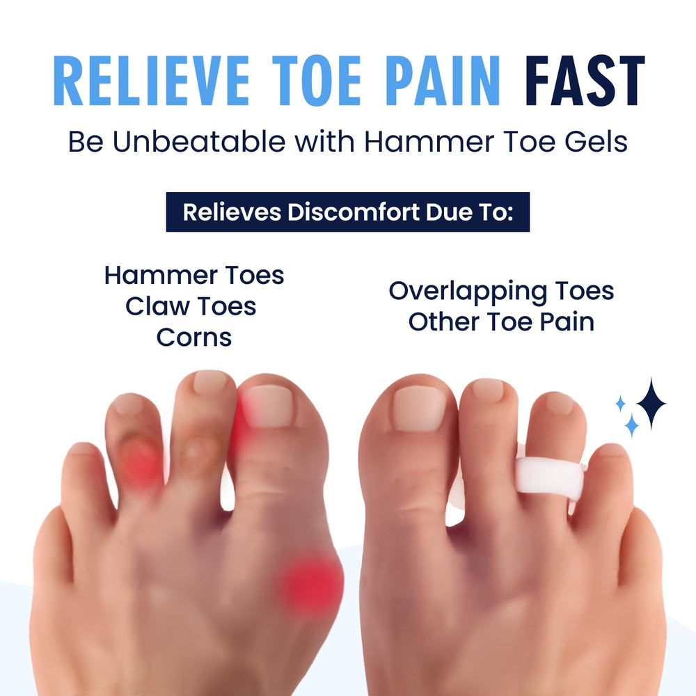 Dr. Frederick's Original Hammer Toe Corrector Gels between toes close-up highlights ergonomic cushion.