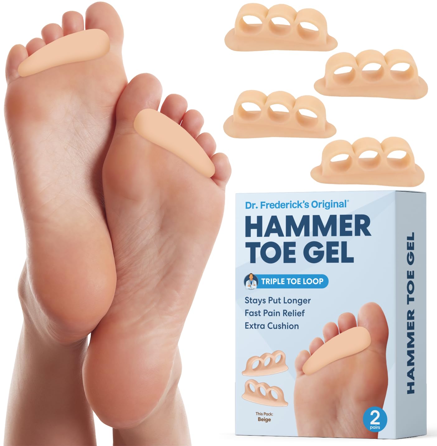 Dr. Frederick's Original Hammer Toe Corrector Gels pack two pairs eases toe alignment.