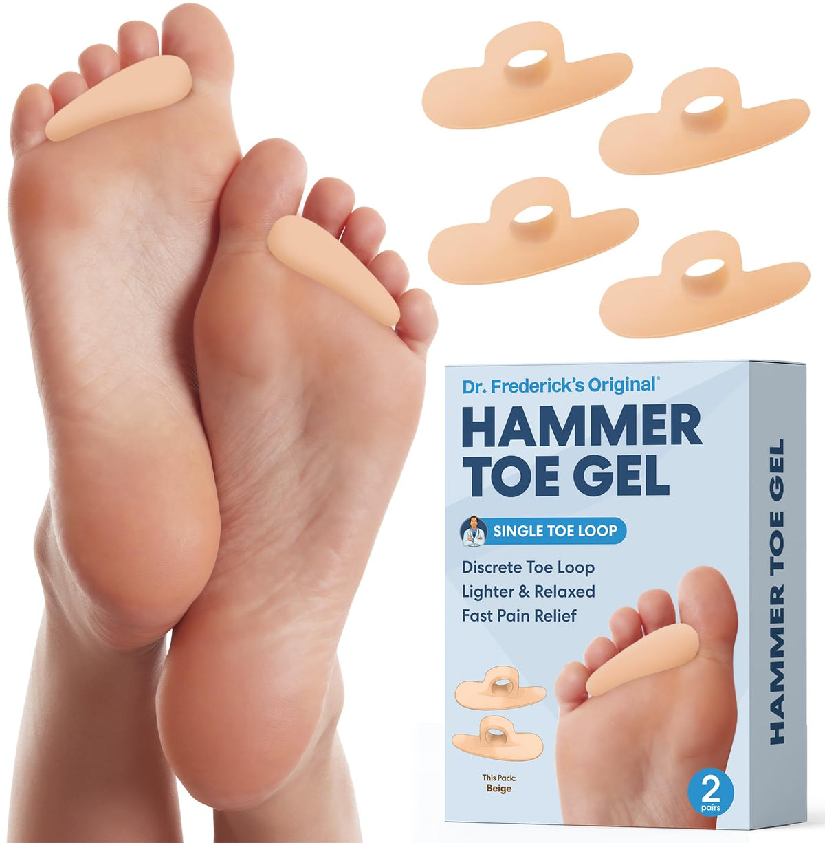 Dr. Frederick's Original hammer toe gels two-pairs closeup showing soft gel cushions for comfort