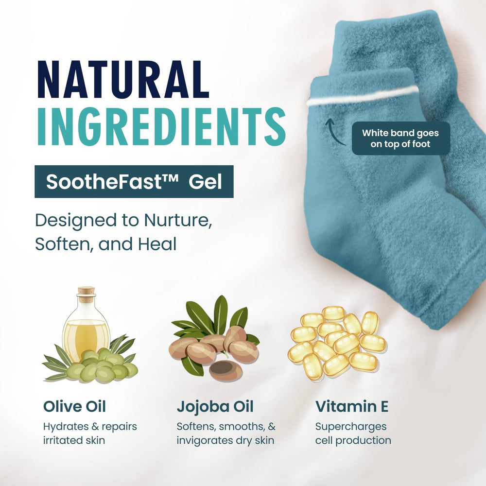 Dr. Frederick's Original oil-lined socks demonstrate gel cushioning with olive oil, jojoba, and vitamin E