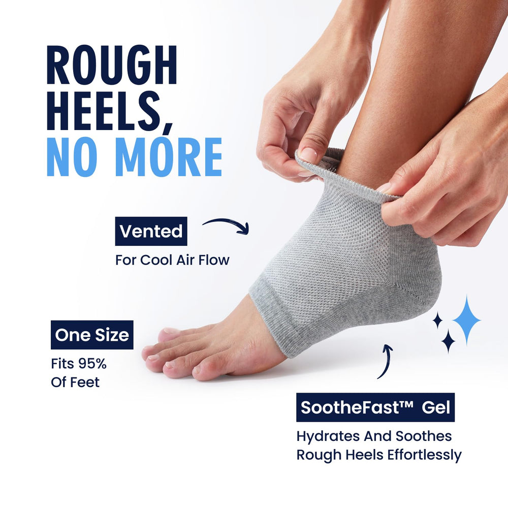 Dr Frederick's Original gel-lined heel sock seals moisture for deep hydration.