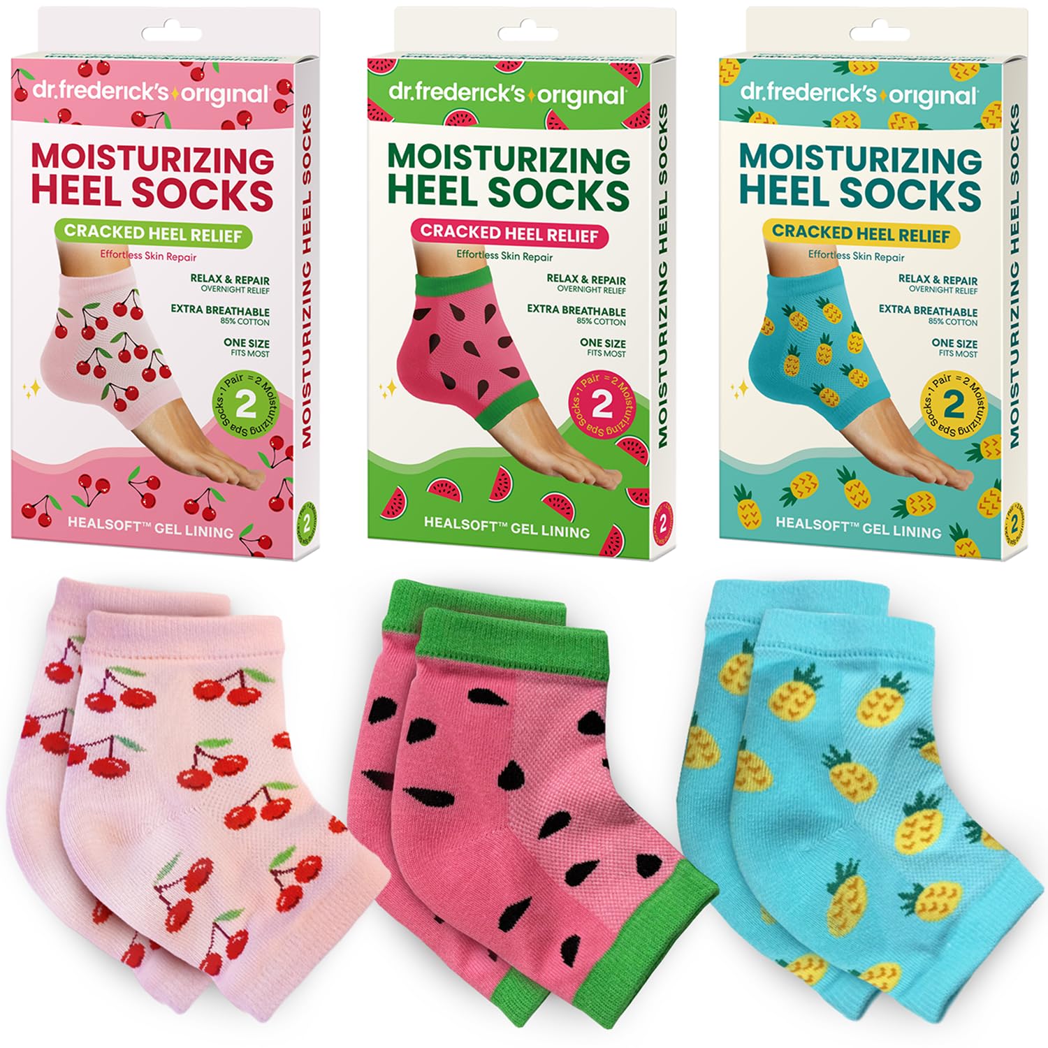 Dr. Frederick's Original moisturizing heel socks pack of three offer at-home hydration.