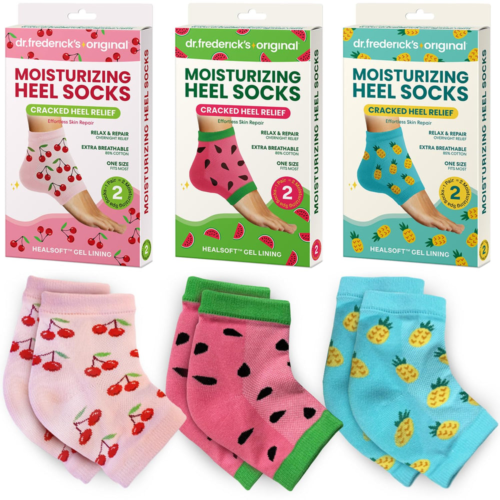 Dr. Frederick's Original moisturizing heel socks pack of three offer at-home hydration.
