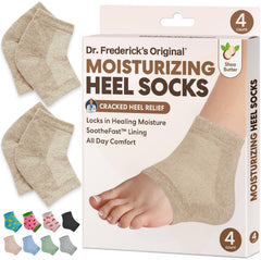 Dr. Frederick's Original heel socks in beige, two pairs, for soothing hydration.