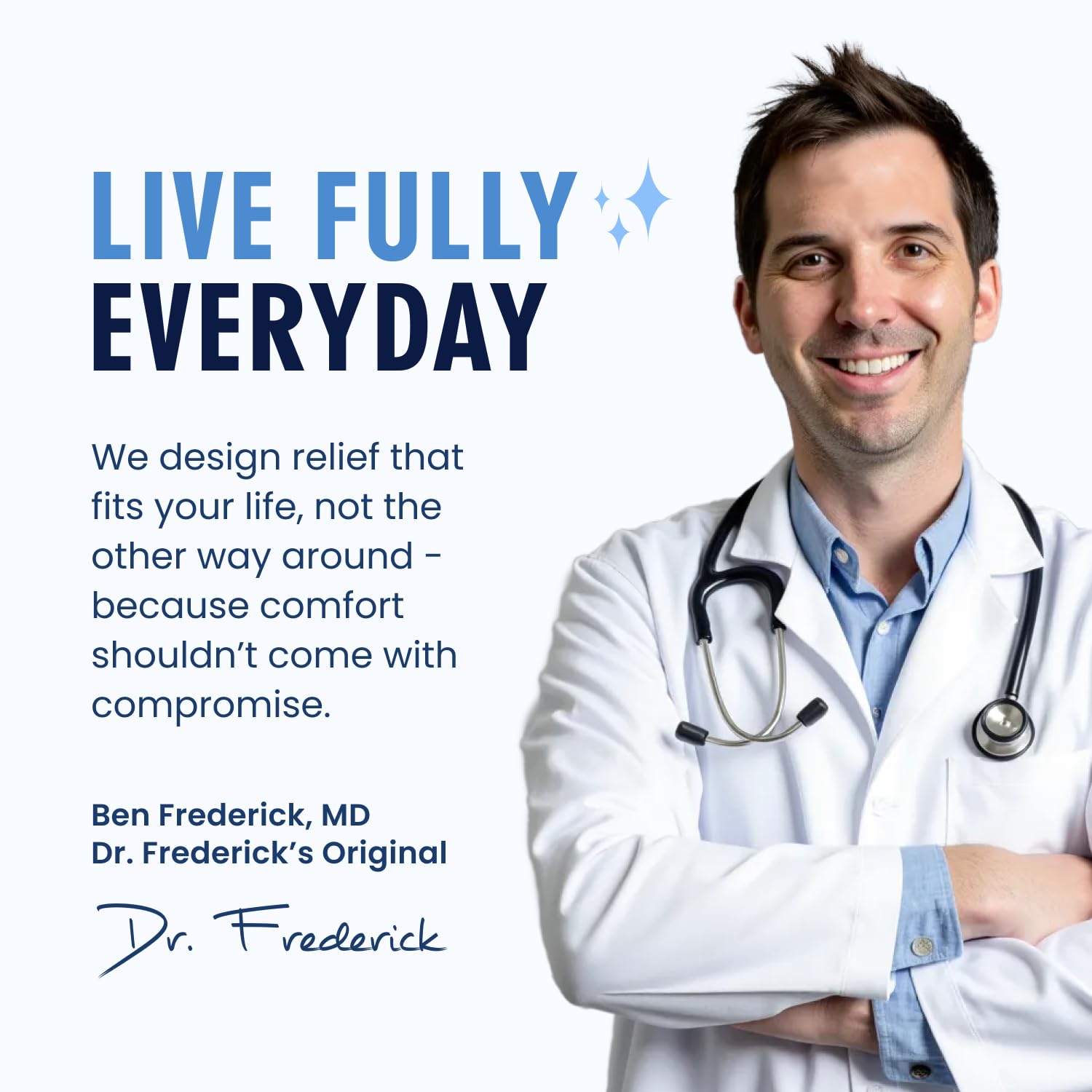 Packaging and bedside display of Dr. Frederick's Original heel socks for easy routine