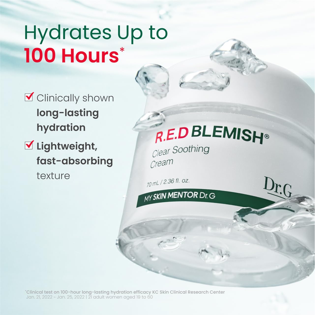Dr.G 10-Cica Complex botanicals illustrate soothing care for acne-prone skin.