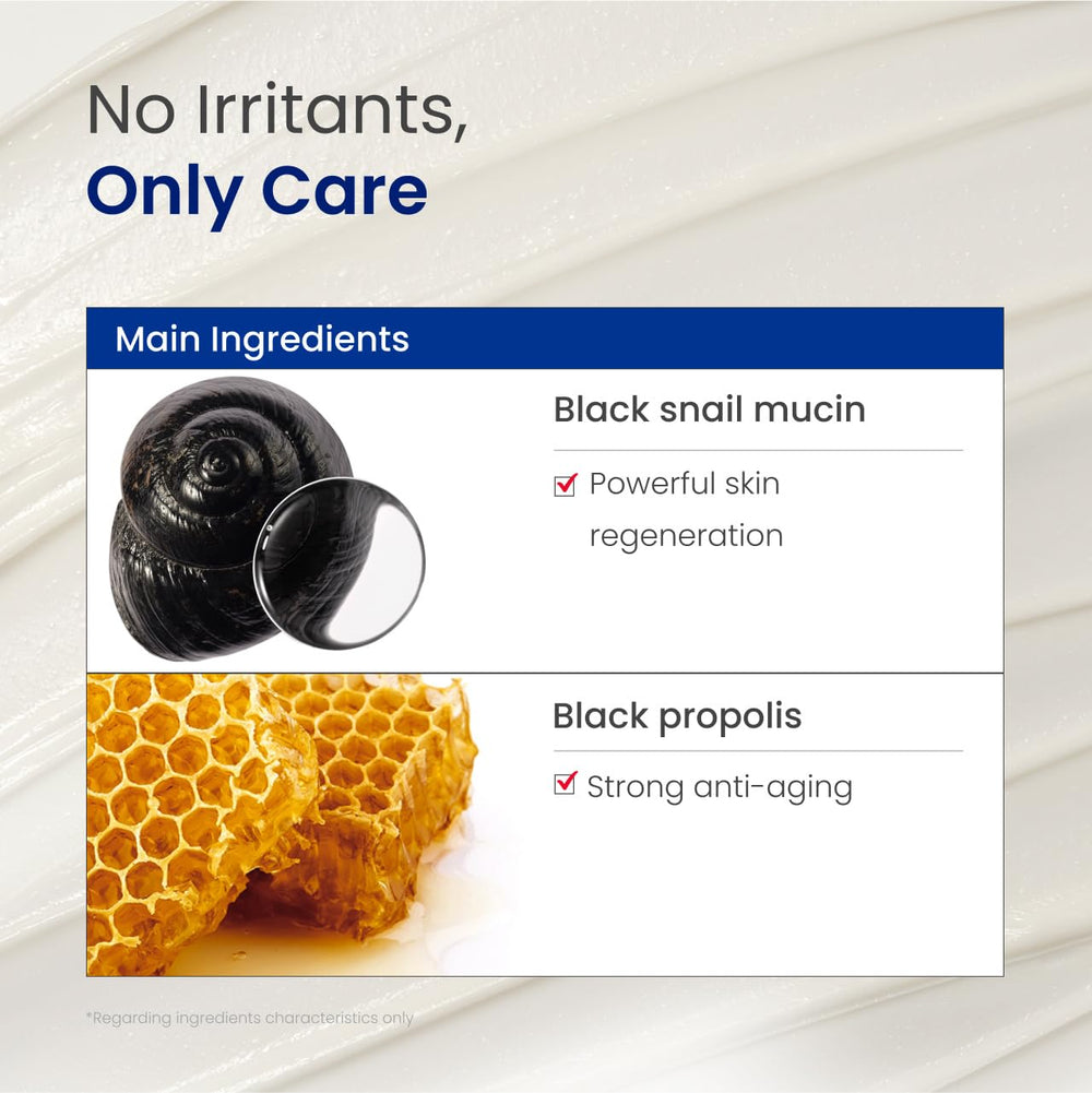 Dr.G Black Snail Cream ingredients panel highlights niacinamide and adenosine.