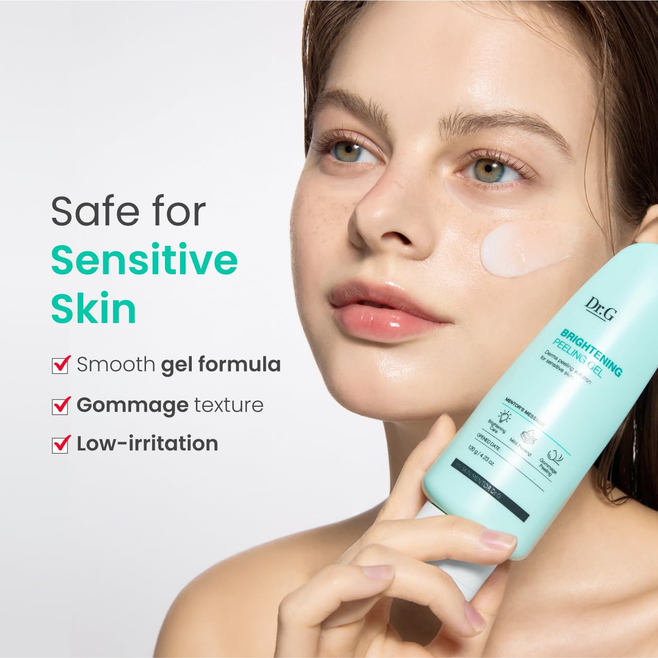 Dr.G Gel being massaged on skin demonstrates gentle exfoliation