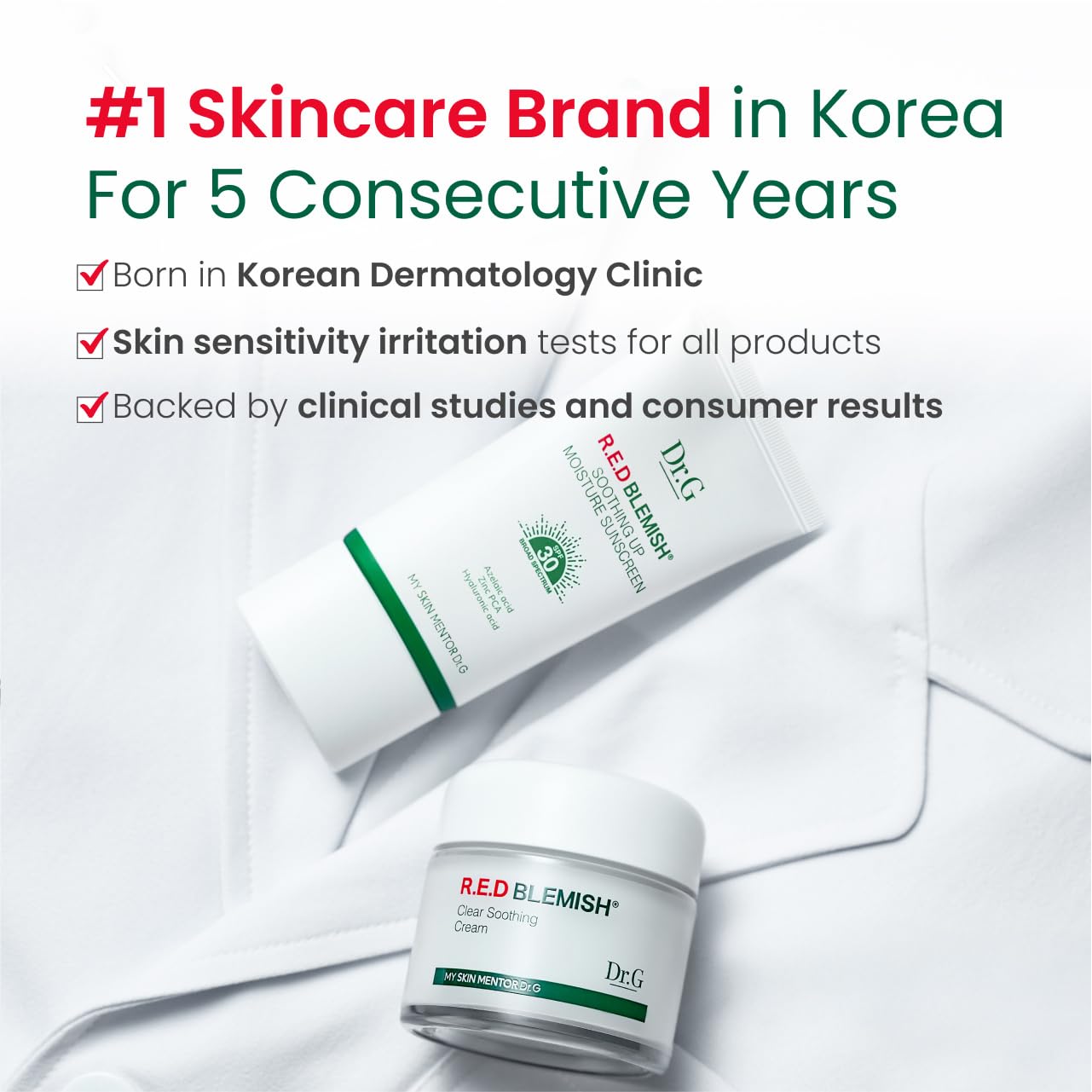 Dr. G Red Blemish Clear application on hand demonstrates quick absorption.