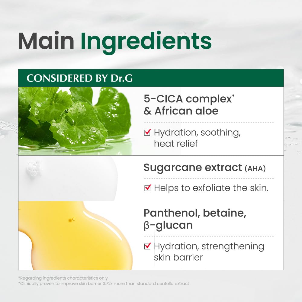 Dr.G R.E.D. toner close-up shows milky liquid with soothing ingredients