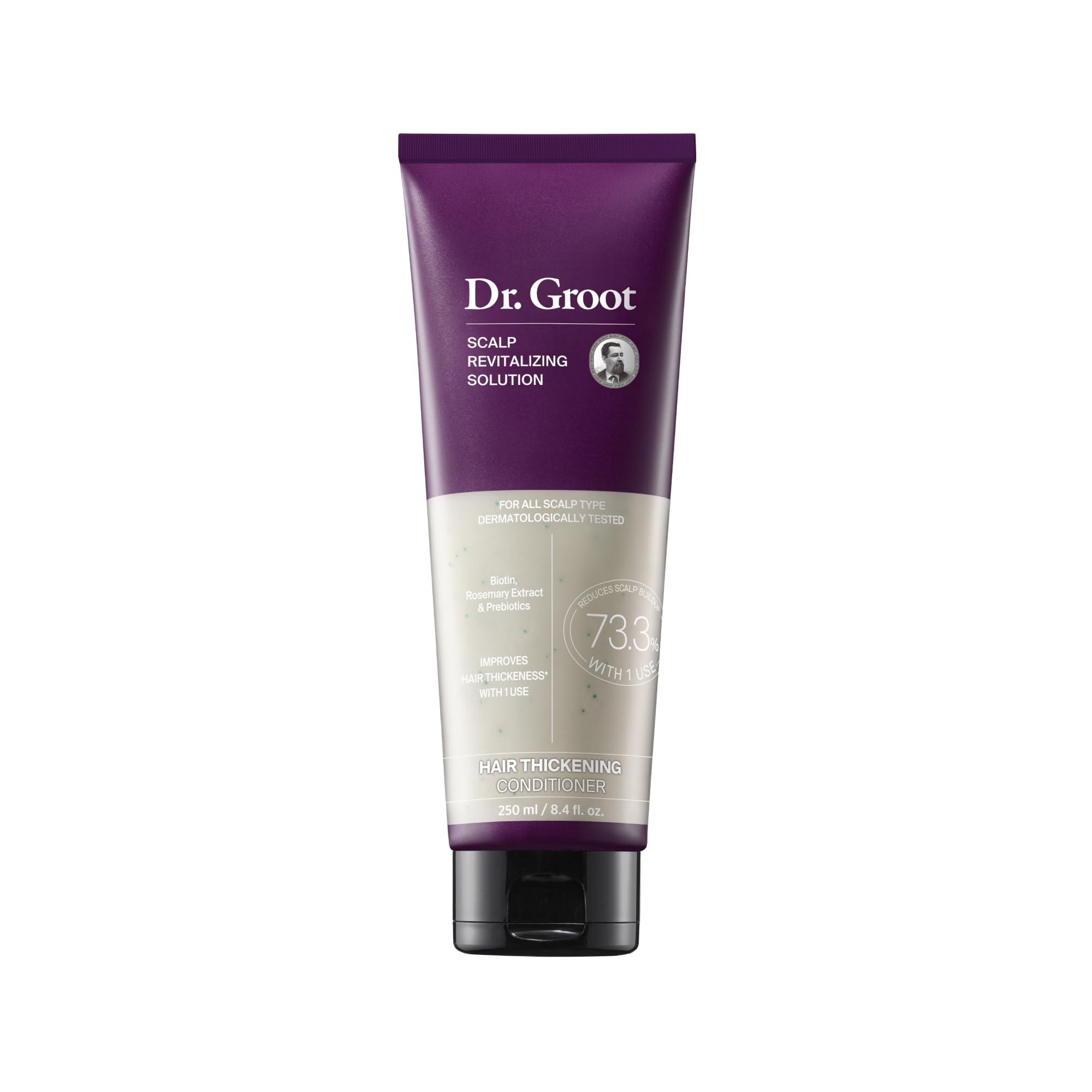 Dr. Groot hair thickening conditioner bottle suggesting fuller hair and reduced breakage