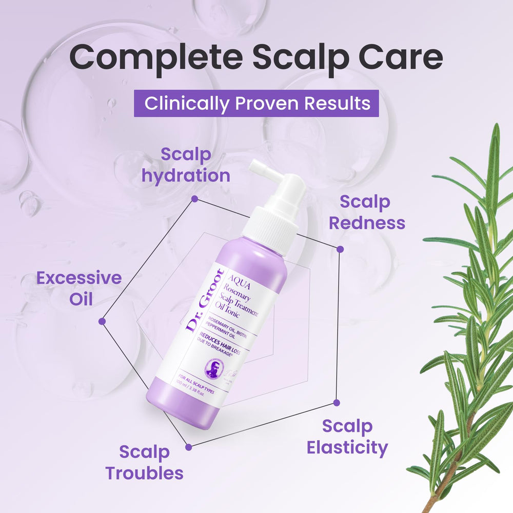 Dr. Groot Rosemary Mint Oil Tonic drops concentrated formula visible on the skin.