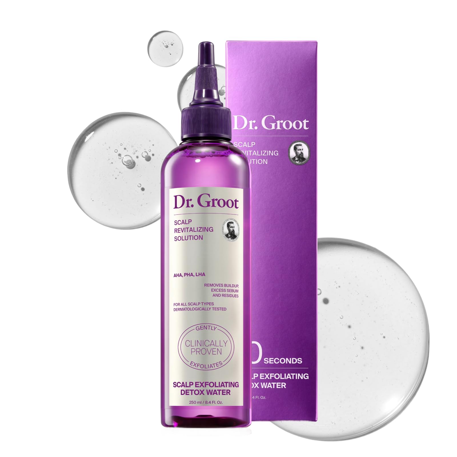 Dr. Groot Scalp Detox Water label close-up showing a clean, color-safe formula.