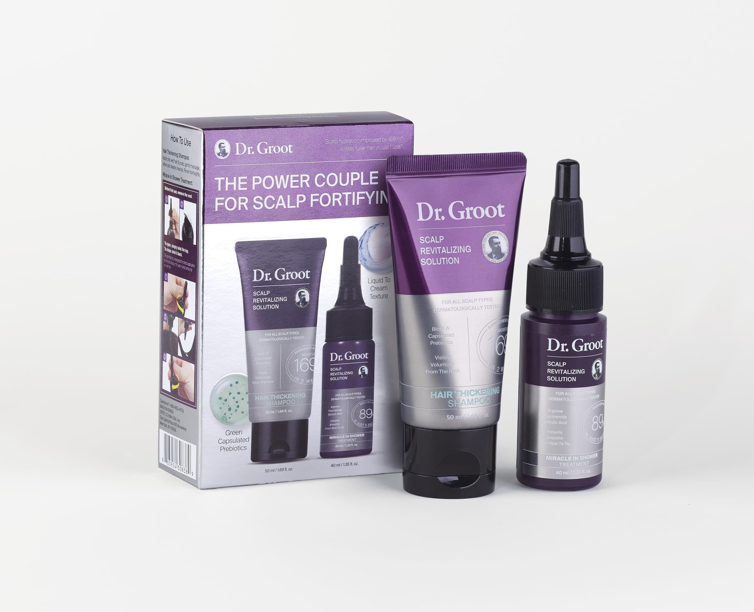 Dr. Groot scalp thickening shampoo bottle boosts root volume for thin hair