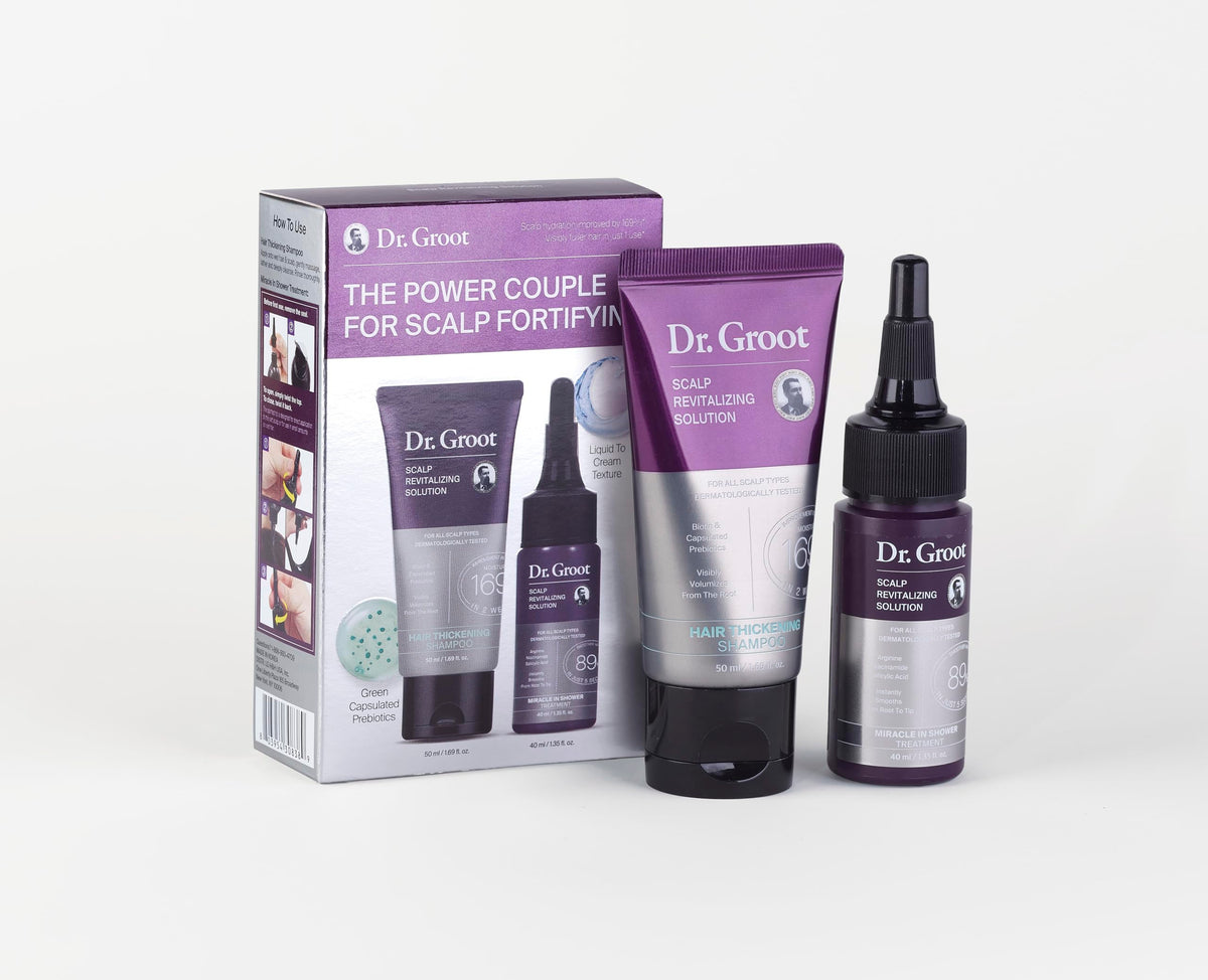 Dr. Groot scalp thickening shampoo bottle boosts root volume for thin hair