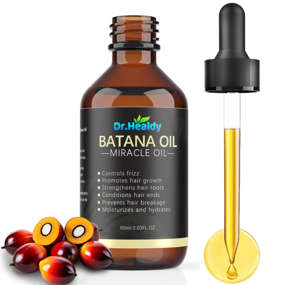Dr. Healdy Batana Oil bottle close-up for hair nourishment.