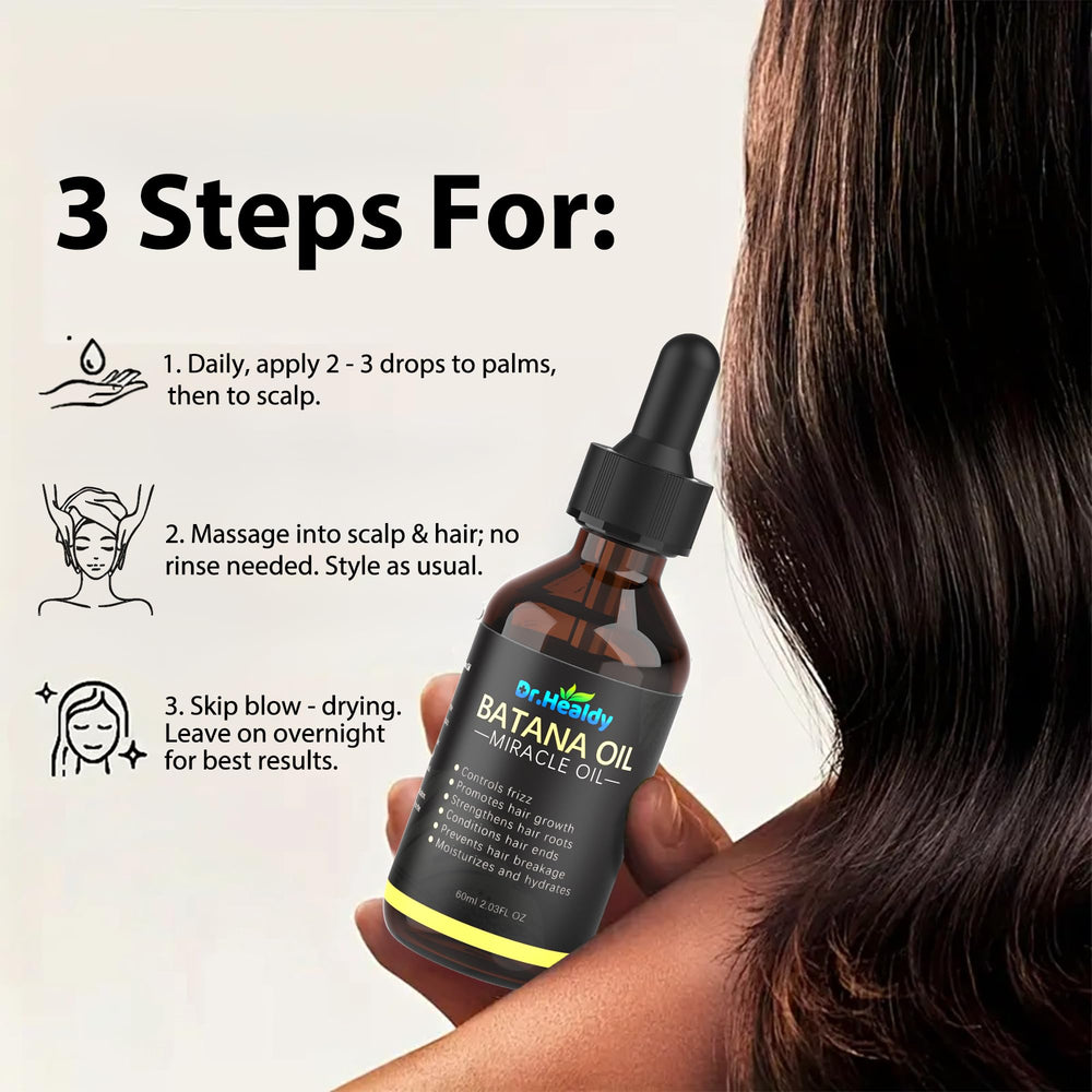 Dr. Healdy Batana Oil label highlights Vitamin E.