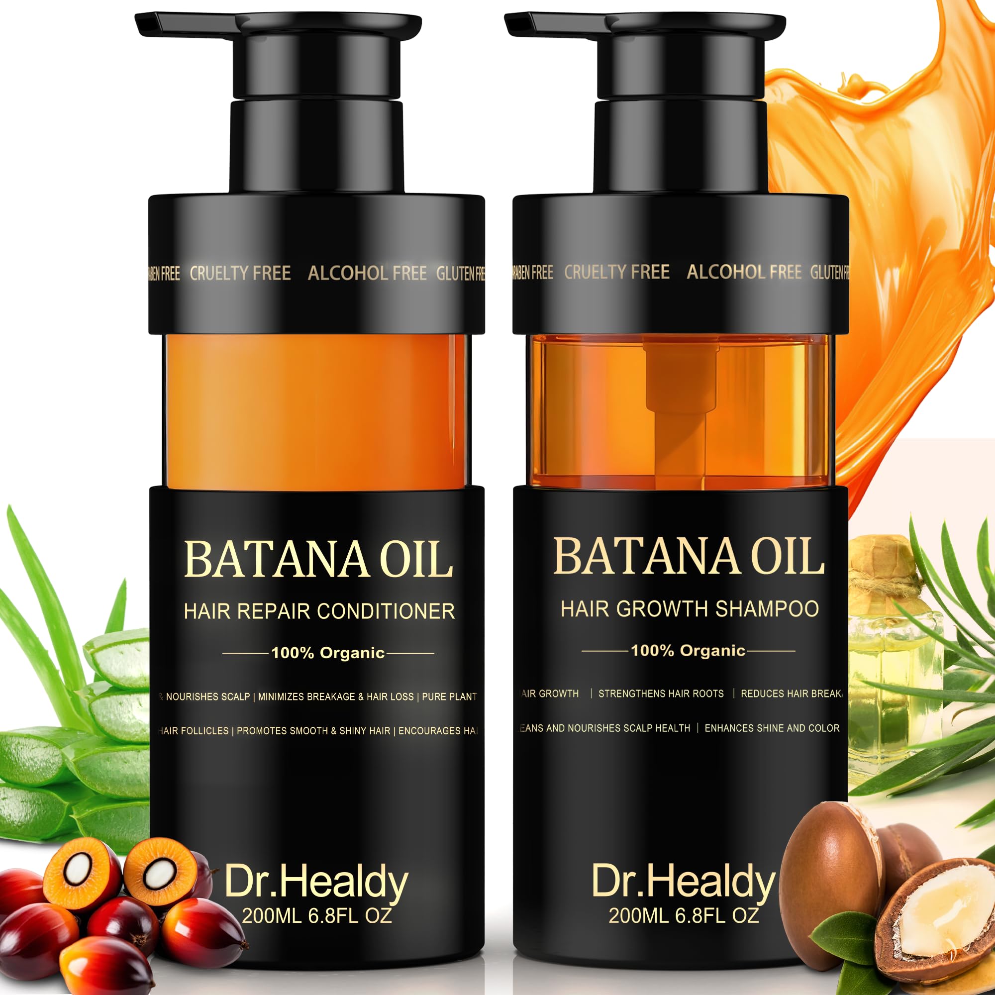 Dr. Healdy Batana Oil Shampoo bottle shows sulfate-free cleansing and scalp refreshment.