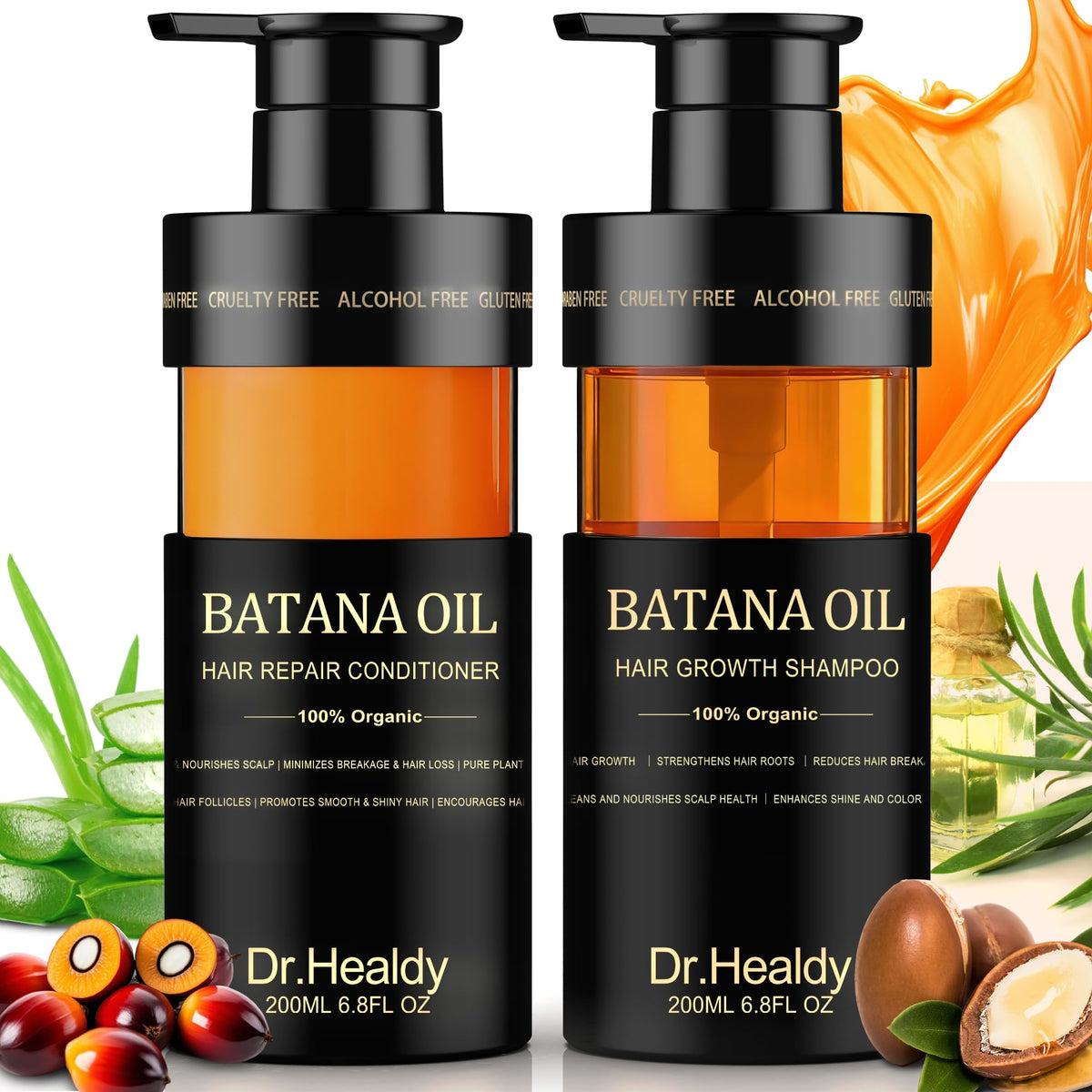 Dr. Healdy Batana Oil Shampoo bottle shows sulfate-free cleansing and scalp refreshment.