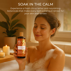 Orange-ginger aroma from Dr. Jacobs Naturals castile soap in a refreshing shower scene.